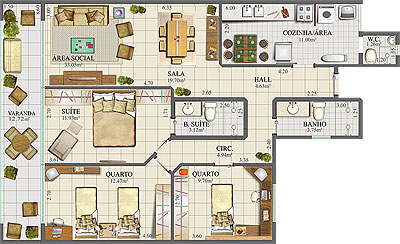 Apto tipo de 3 quartos (1 sute) Edifcio Liseth Saleme